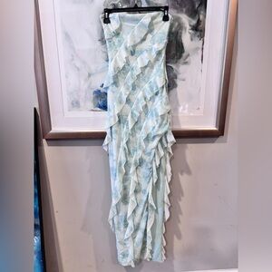 The Vintage Shop Strapless Ruffle Maxi Dress Size Small Mint Green Floral Print